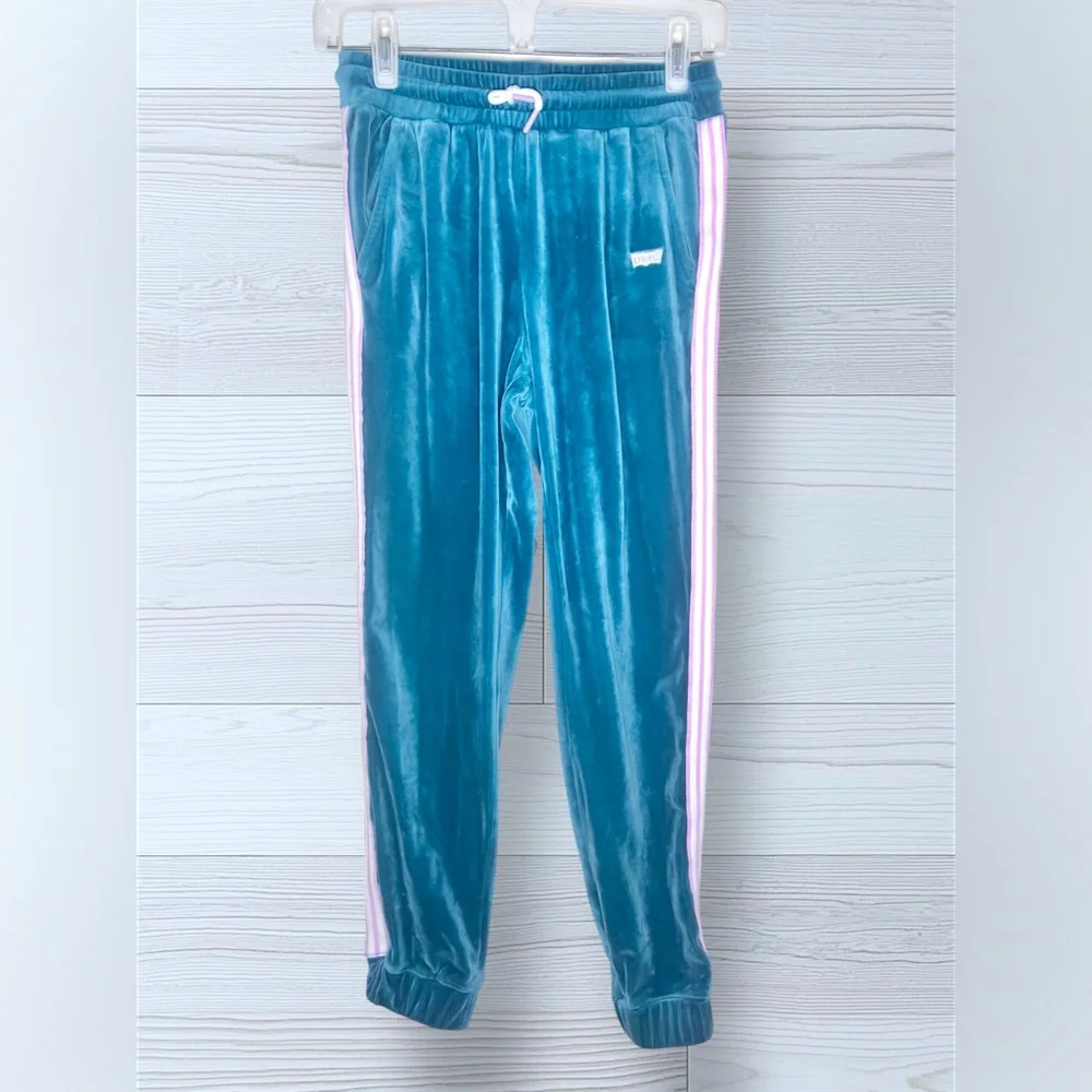 LEVI’S Girls Velour Jogger Sweatpants with Tracksuit Stripes - Picture 3 of 10